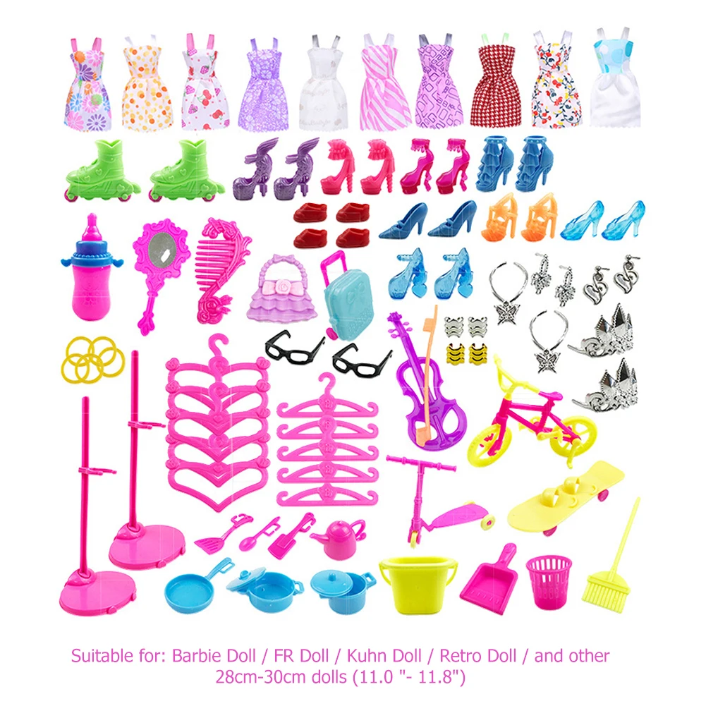 

88pcs Doll Accessories for Barbie Clothes Mixed Dress Up Set Fashion Clothes High Heels Mini Dress Hangers Doll Part Toy Gifts