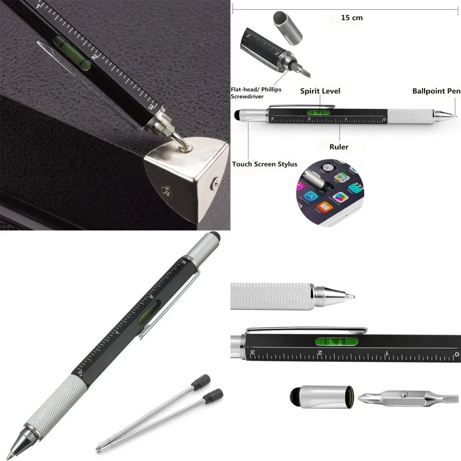 

Multifunction Tech-Tool Pen with Ballpoint Pen Touch Screen Stylus Ruler Spirit Level Flat-head and Phillips Screwdriver - Idea