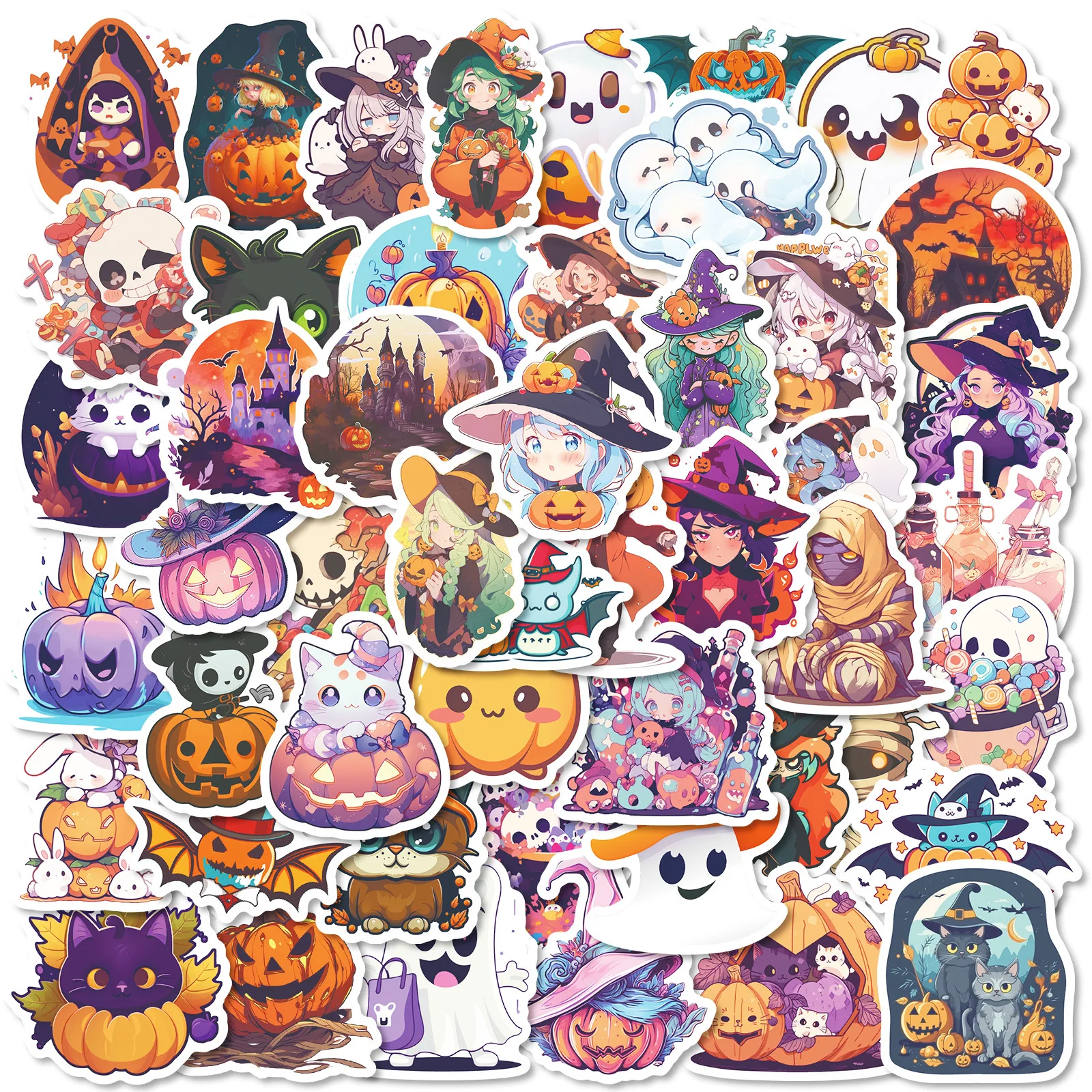 10/30/50PCS Halloween Stickers Cartoon Pumpkin Lantern Spider Little Ghost Cute Graffiti Decoration Scrapbook Waterproof Decal