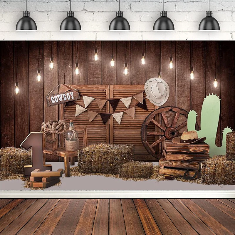 Дикий западный ковбойский фон для фотосъемки для мальчиков и детей, деревенская деревянная дверь сарая, детский душ, фон для вечеринки в честь первого дня рождения, декор