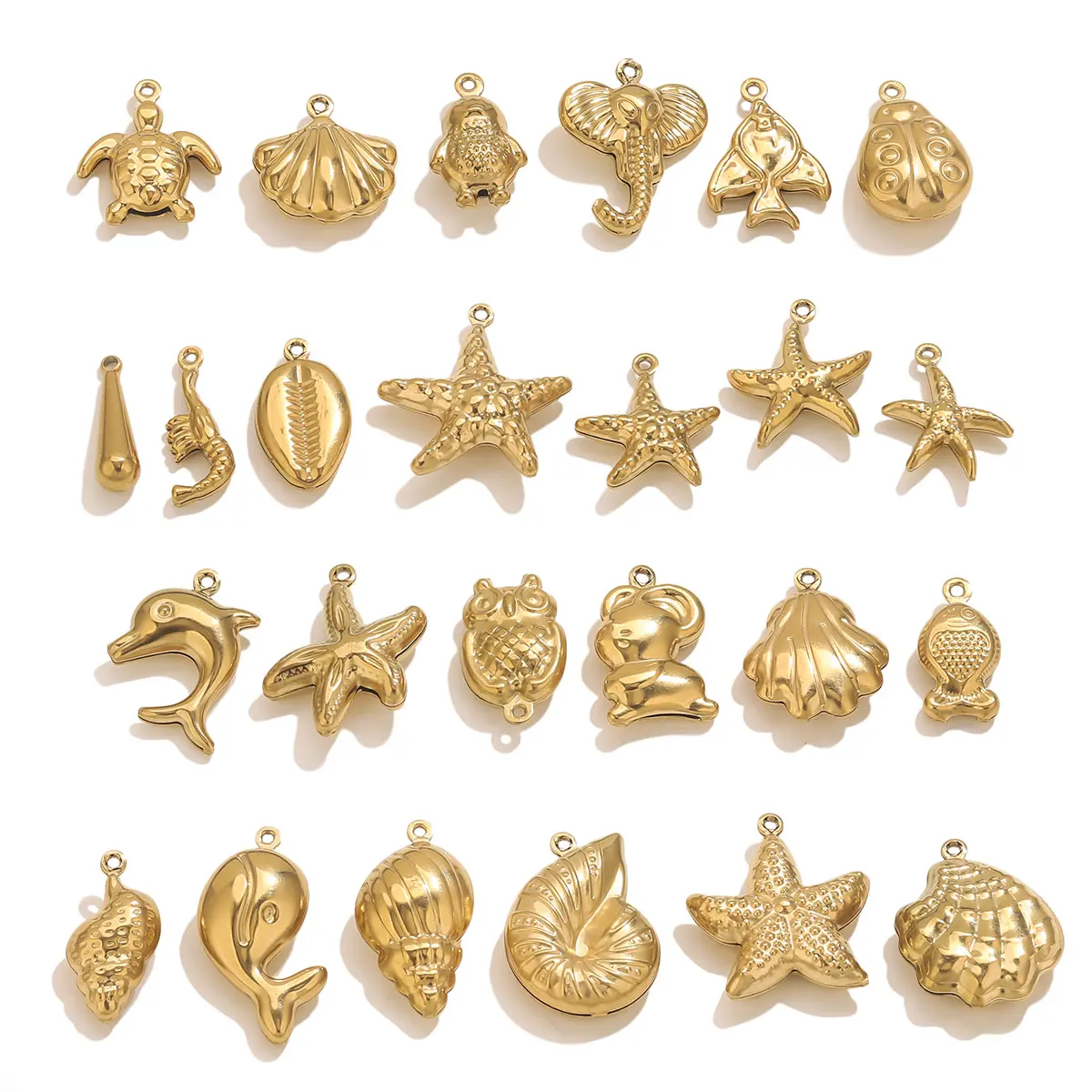 

10pcs Stainless Steel Gold Hollow Charms For Jewelry Making Animal Pendants Ocean Starfish Conch Charm DIY Jewelry Crafts Bulk