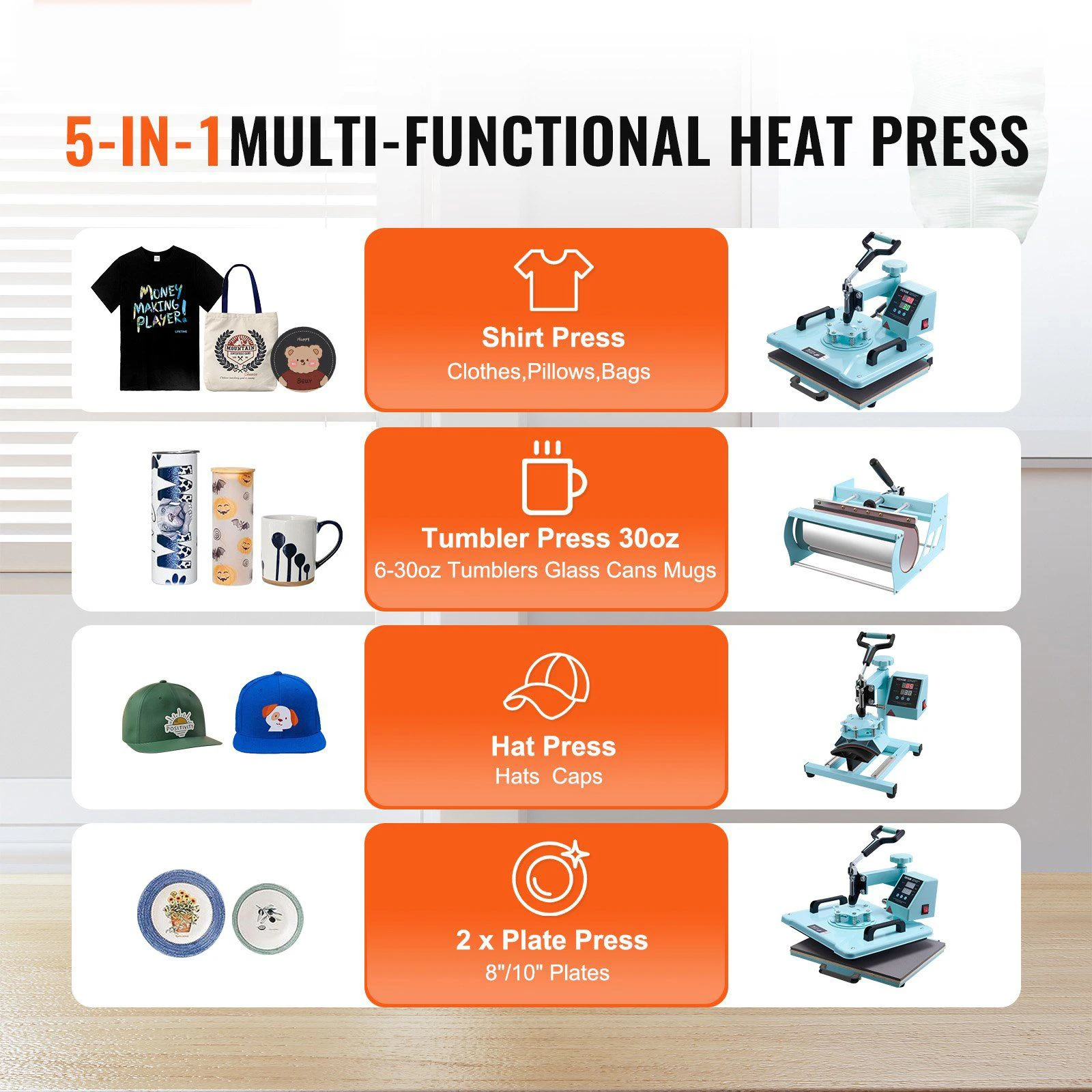 Heat Press Machine, 12 x 15 inch, 5 in 1 Heat Transfer Machine with 30 oz Tumbler Press, 360° Swing Away T-Shirt Pressing, Digital Precise Control, for T-Shirts/Mugs/Hats/Plates, Green