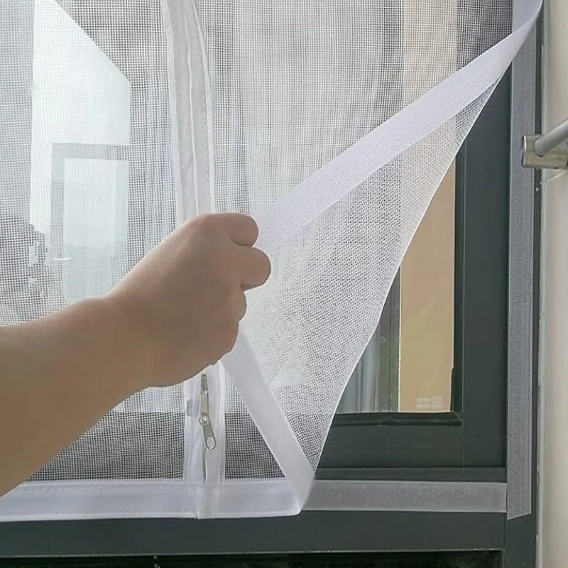 120×120cm Magic Mosquito Net Window Screen,Removable Outdoor Mesh Curtain with Zipper,Anti Fly Bug Insect Protection Curtains