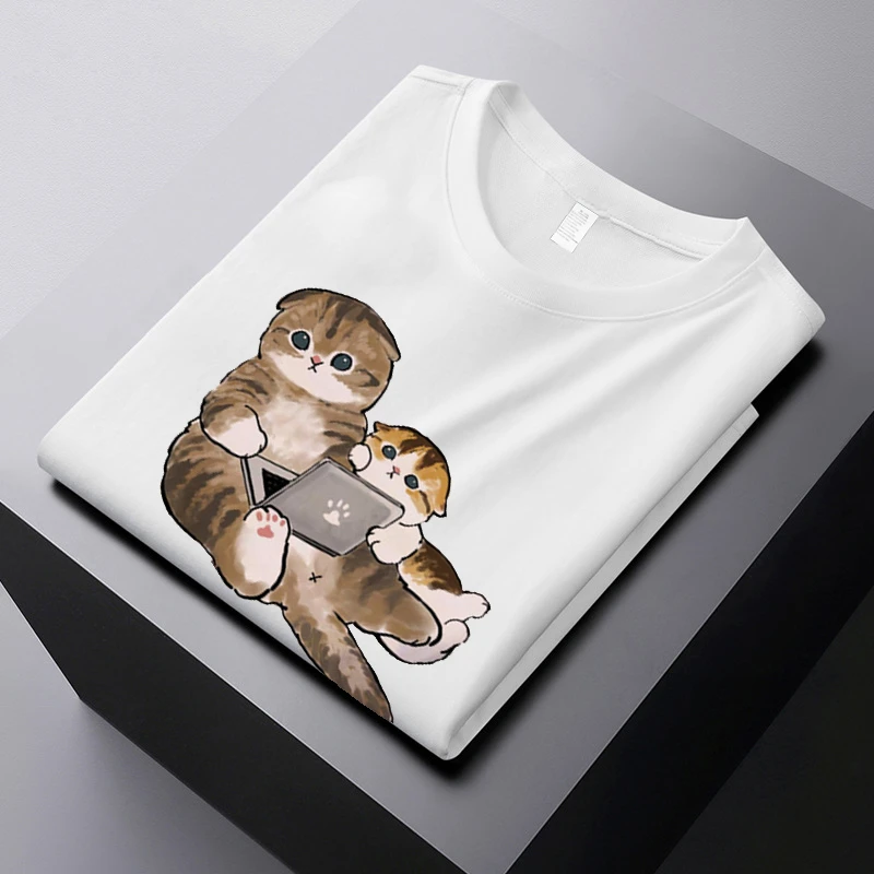 

Summer Cute Cat Tshirts For Women Casual Korean 3XL Plus Size Tees Short Sleeve O-neck Tops