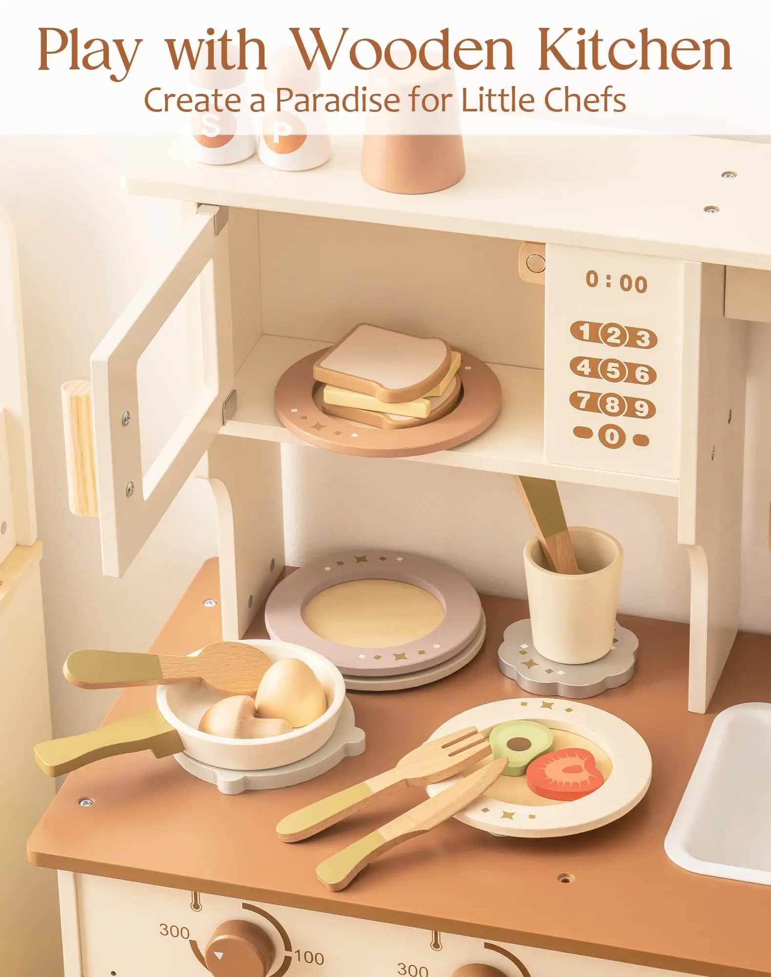 ROBOTIME – ensemble de plats de cuisine Play, 29 pièces, assiettes et plats en bois pour tout-petits, cadeau pour garçons et filles