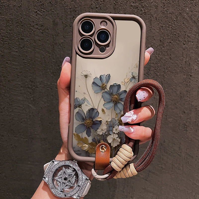 Blaues Blumen-Lanyard-Schlaufen-Handy-Case für Samsung Galaxy Note 20 S24 S22 S23 S25 S26 Plus S24 FE S23 S24 S25 Ultra A56 Hülle – Detail 4