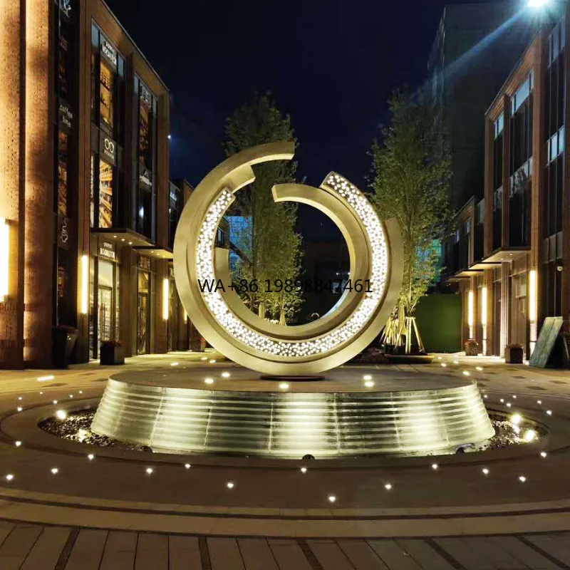LED Light Customized Modern Outdoor Decoration Abstract Stainless Steel Metal Sculpture Lighting