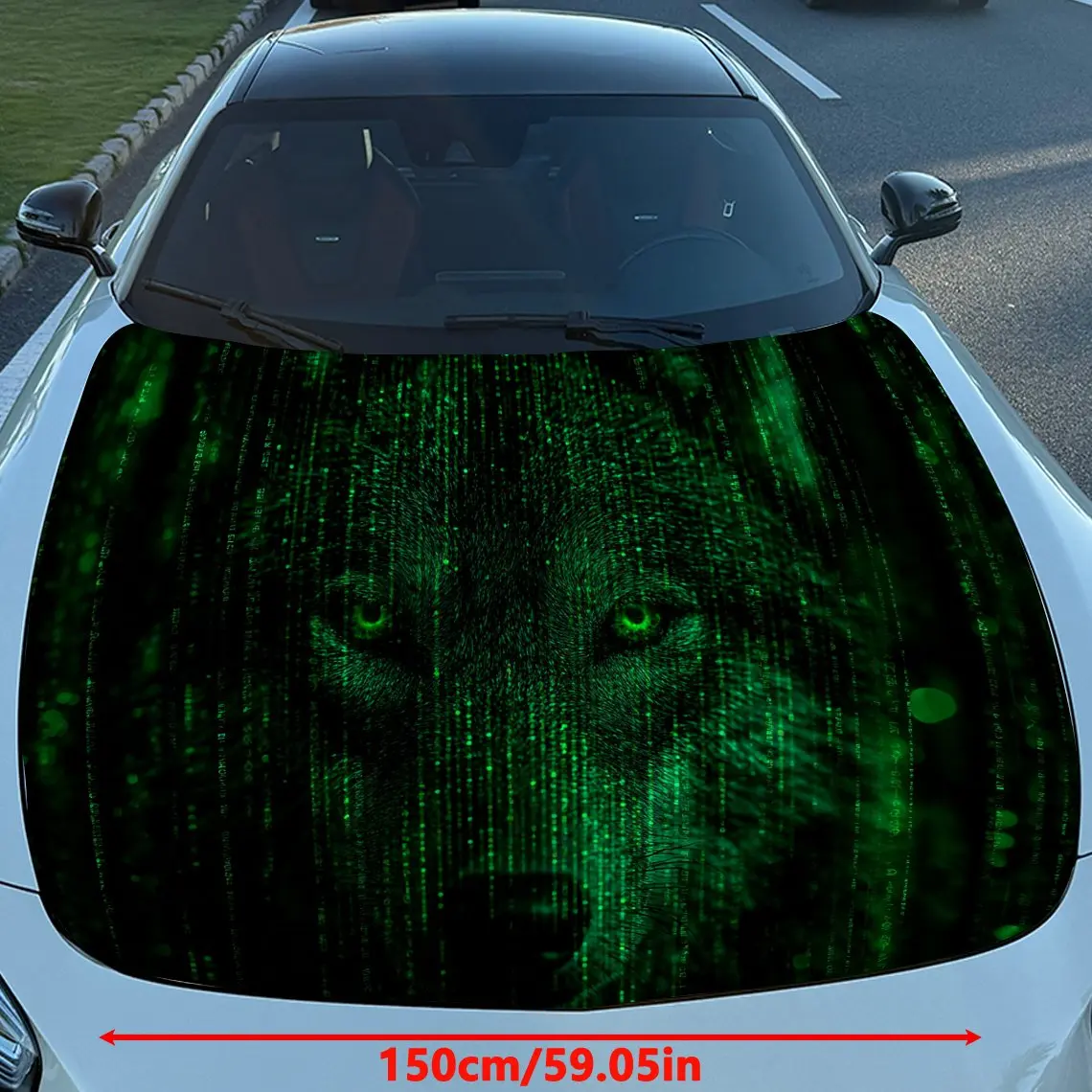 Digital Mad Wolf Car Vinyl Wrap, PVC Waterproof Car Hood Sticker, Self-Adhesive Scratch-Resistant Stickers for Engine Cover, Car