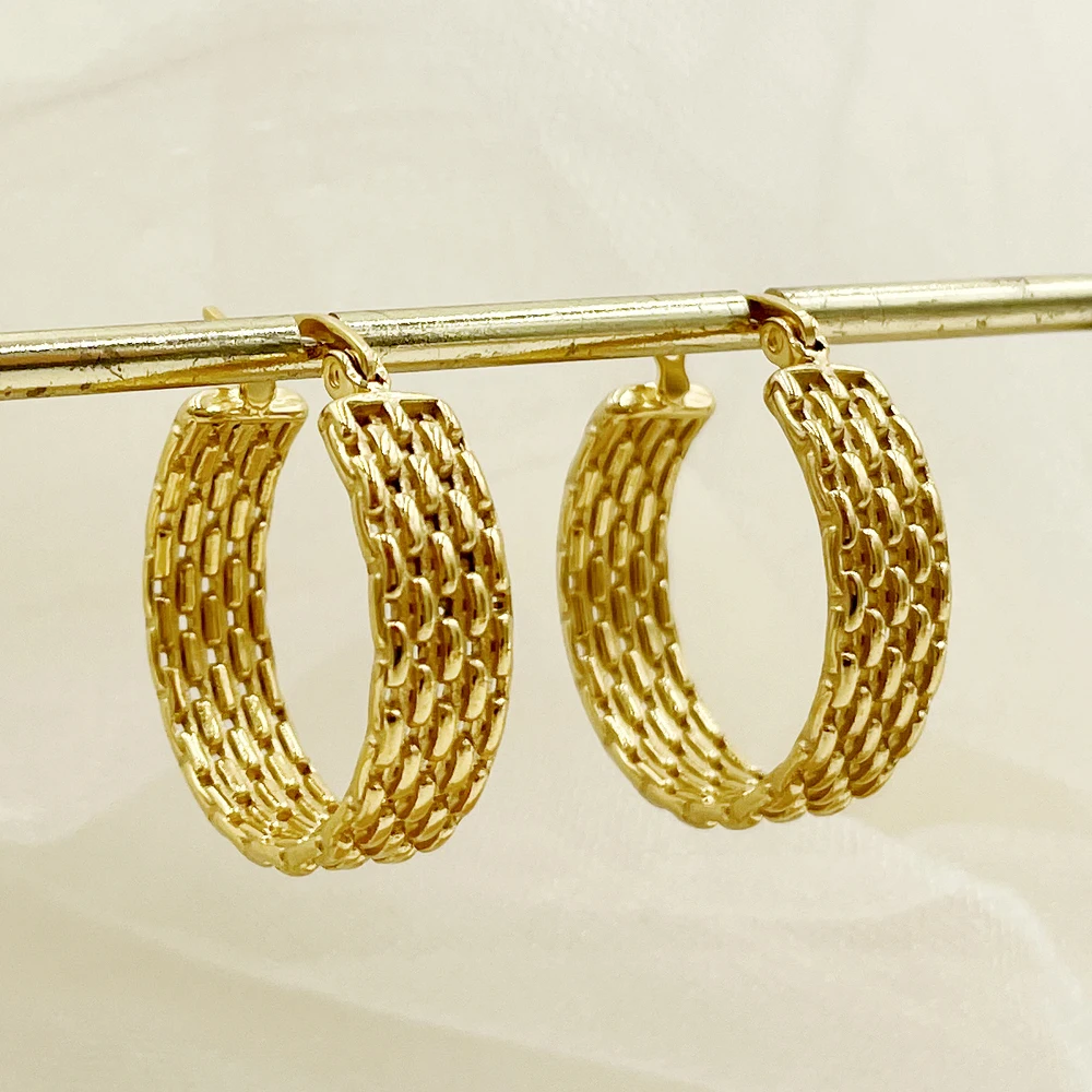 May@RZ stainless steel basket earrings Feminine charm Metal 18K gold plated fashion unique design jewelry
