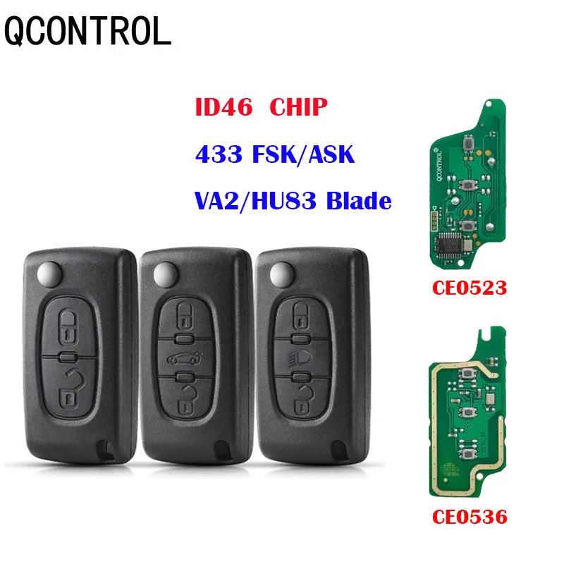 

QCONTROL Car Remote Key For Peugeot 407 408 307 308 607 for Citroen C2 C3 C4 C5 ID46 Chip 433MHz CE0523/0536 2/3/4BT