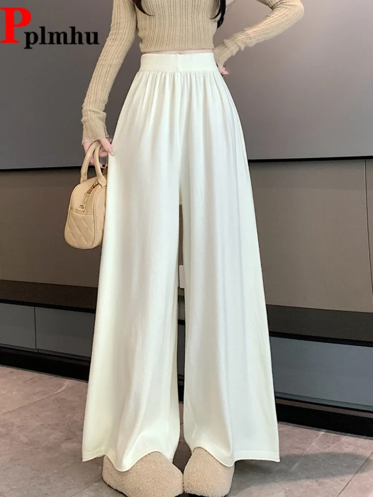 

Эластичные прямые вязаные брюки с широкими штанинами, свободные женские повседневные модные брюки с высокой талией, спортивные штаны