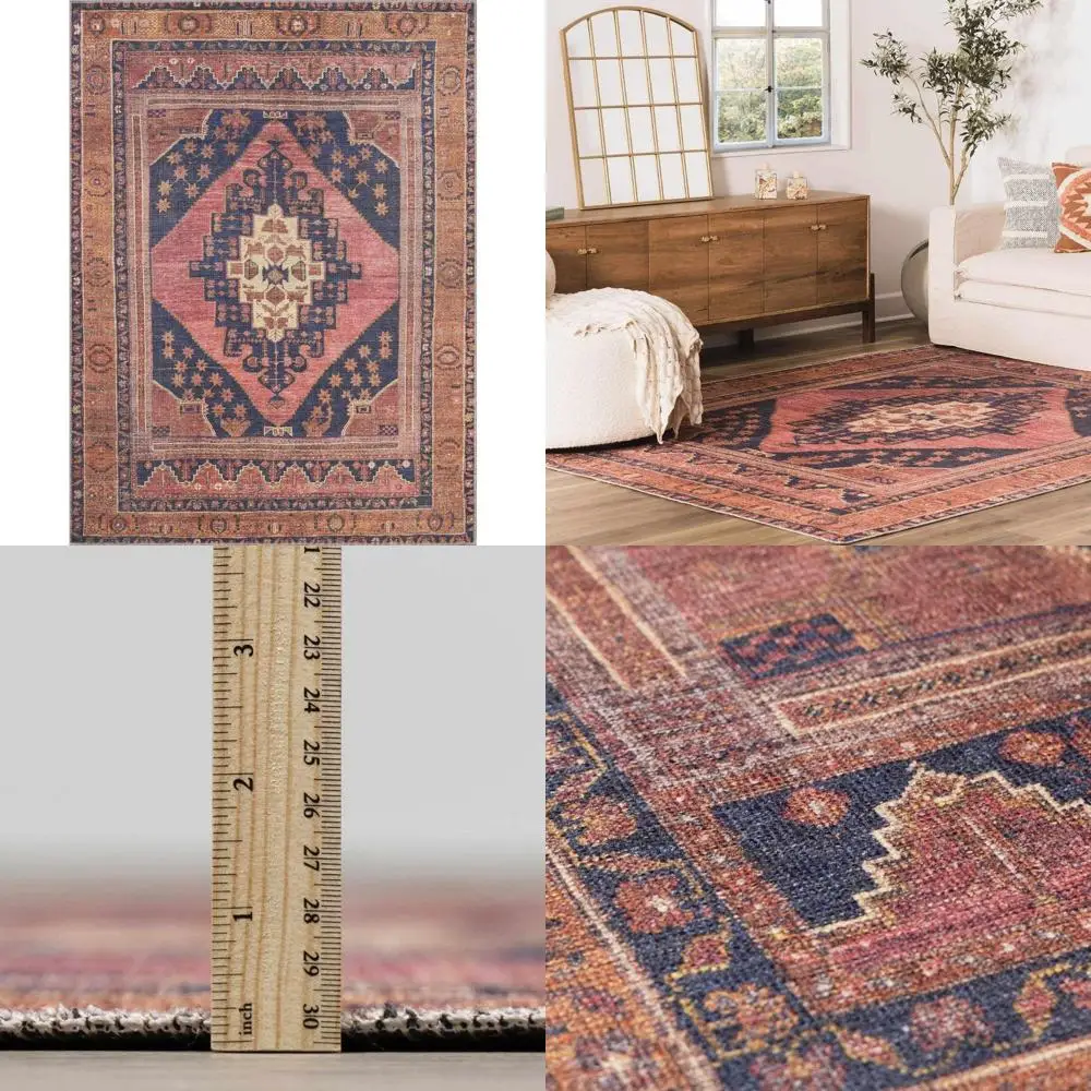 

BoutiqueRugs Malamote Boho Vintage Colorful Area Rug - Farmhouse Traditional Medallion Carpet for Living Room, Bedroom - Machine