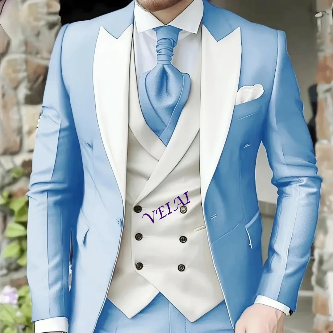 بدلة سهرة أنيقة للرجال باللون الوردي مخصصة مكونة من 3 قطع مع سترة وسترة وسراويل مناسبة للأعمال الرسمية والحفلات الراقصة