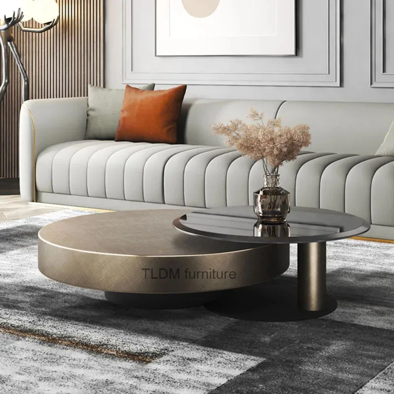 Simple Modern Metal Coffee Tables for Home Furniture Living Room Home Glass Coffee Table Design Light Luxury Round Coffee Table