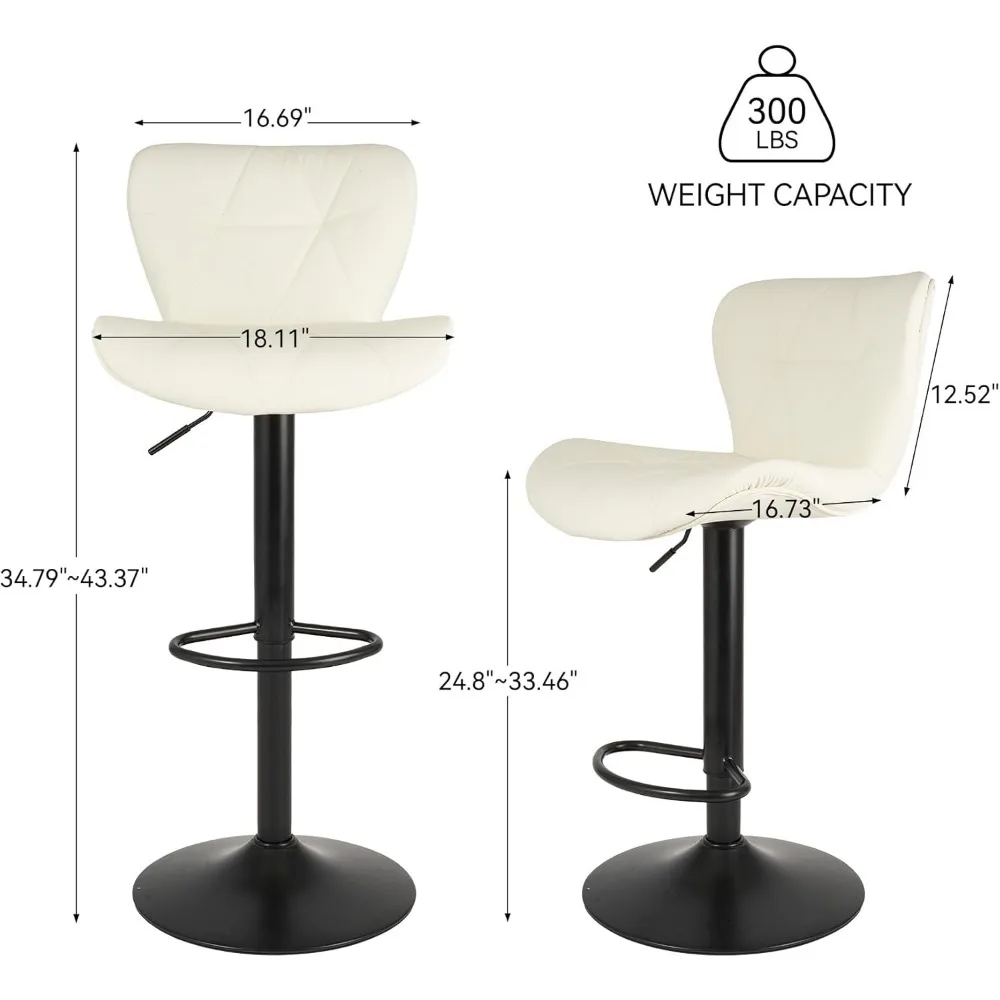 Ensemble de 2 tabourets de bar modernes, tabourets de bar pivotants rembourrés en simili cuir réglables, chaises de comptoir avec dossier pour cuisine isla