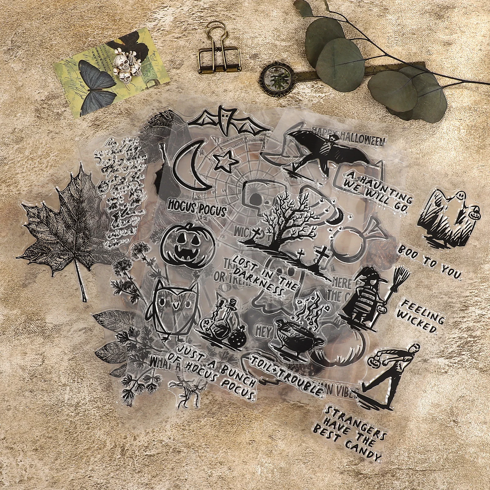خمر ورقة هالوين الساحرة الجمجمة العنكبوت ويب المشهد شفافة سيليكون ختم الإبداعية DIY مجلة المواد القرطاسية