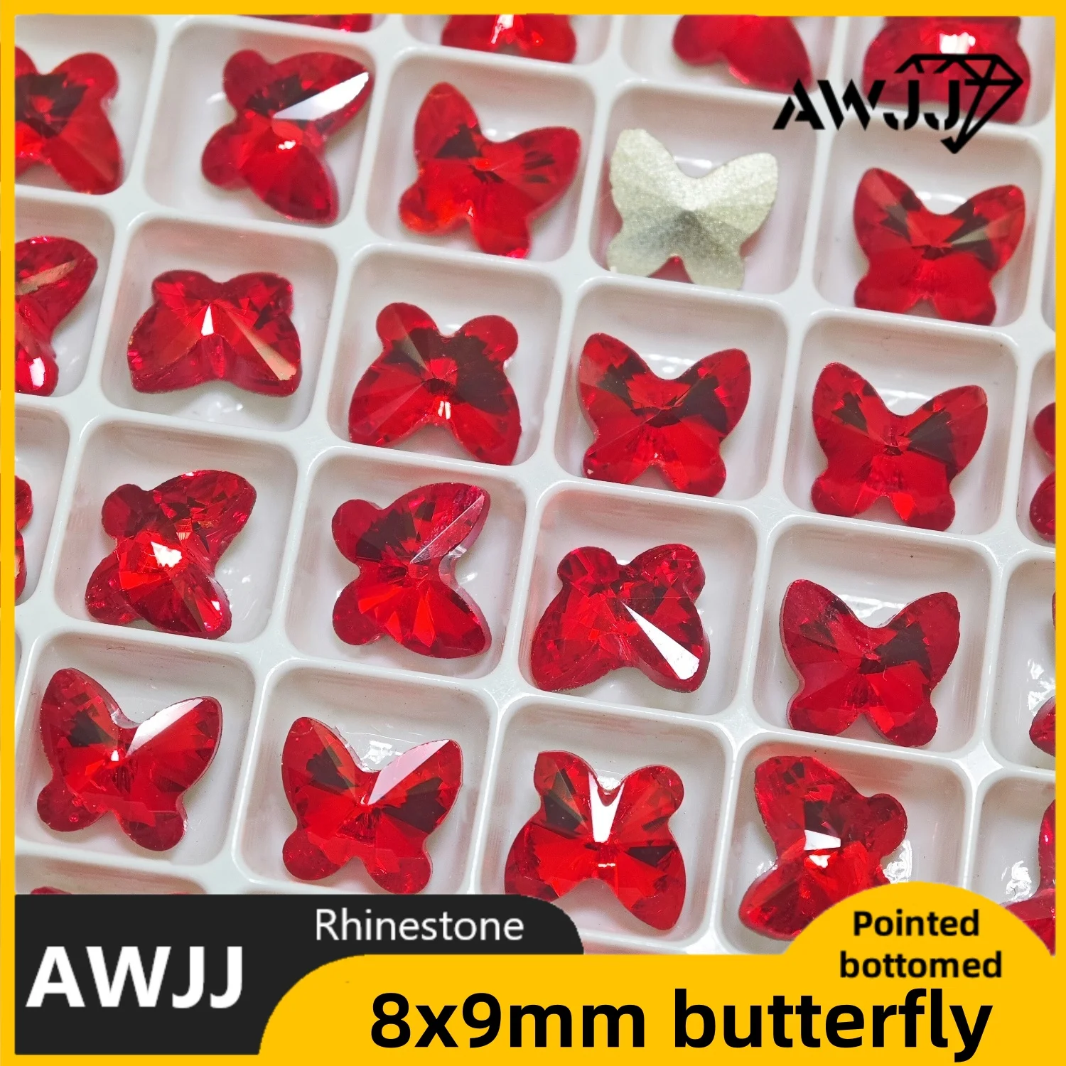 Gemas clásicas de decoración con fondo puntiagudo de cristal en forma de mariposa, 7x8mm, utilizadas para pendientes, collares, accesorios de joyería para uñas