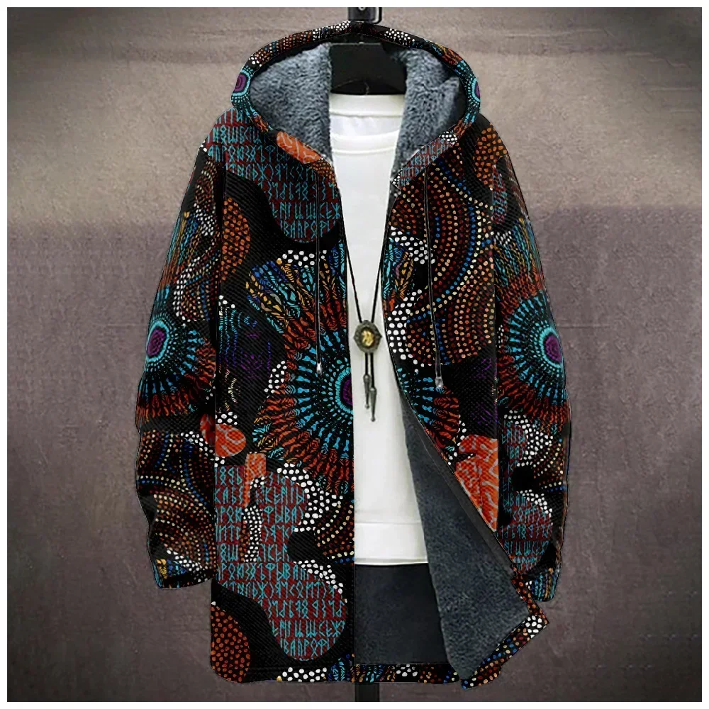 Men Cardigans Coats Ethnic Florals Pattern Art Graphics Printed Plush Thick Winter Casual Streetwear Unisex Clothing