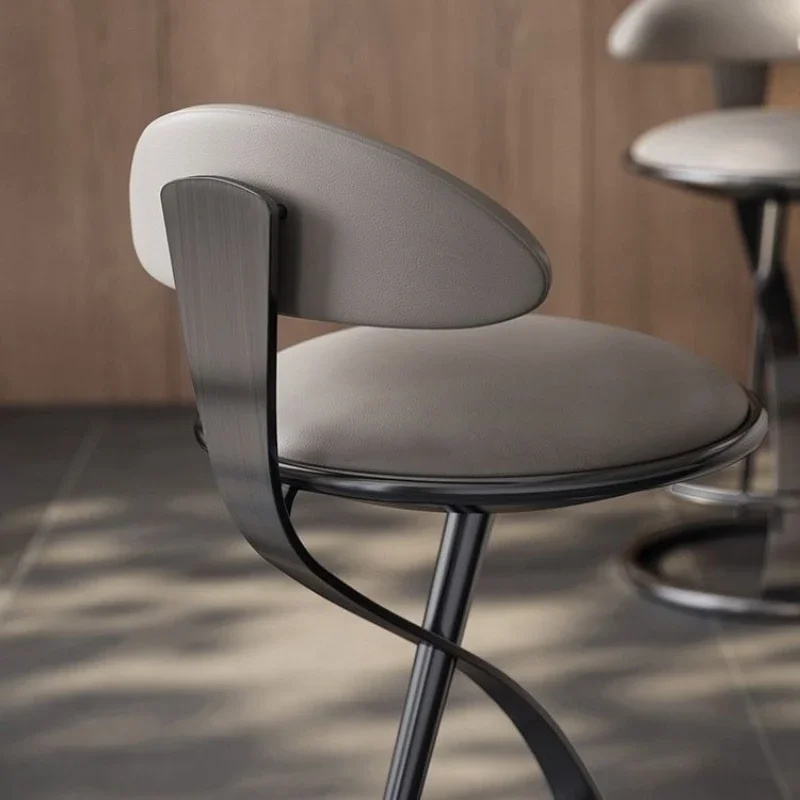 Italian Light Luxury Minimalist Bar Chair Metal Frame Ecological Leather Seat High 75CM Cafe Bars Restaurant Furniture