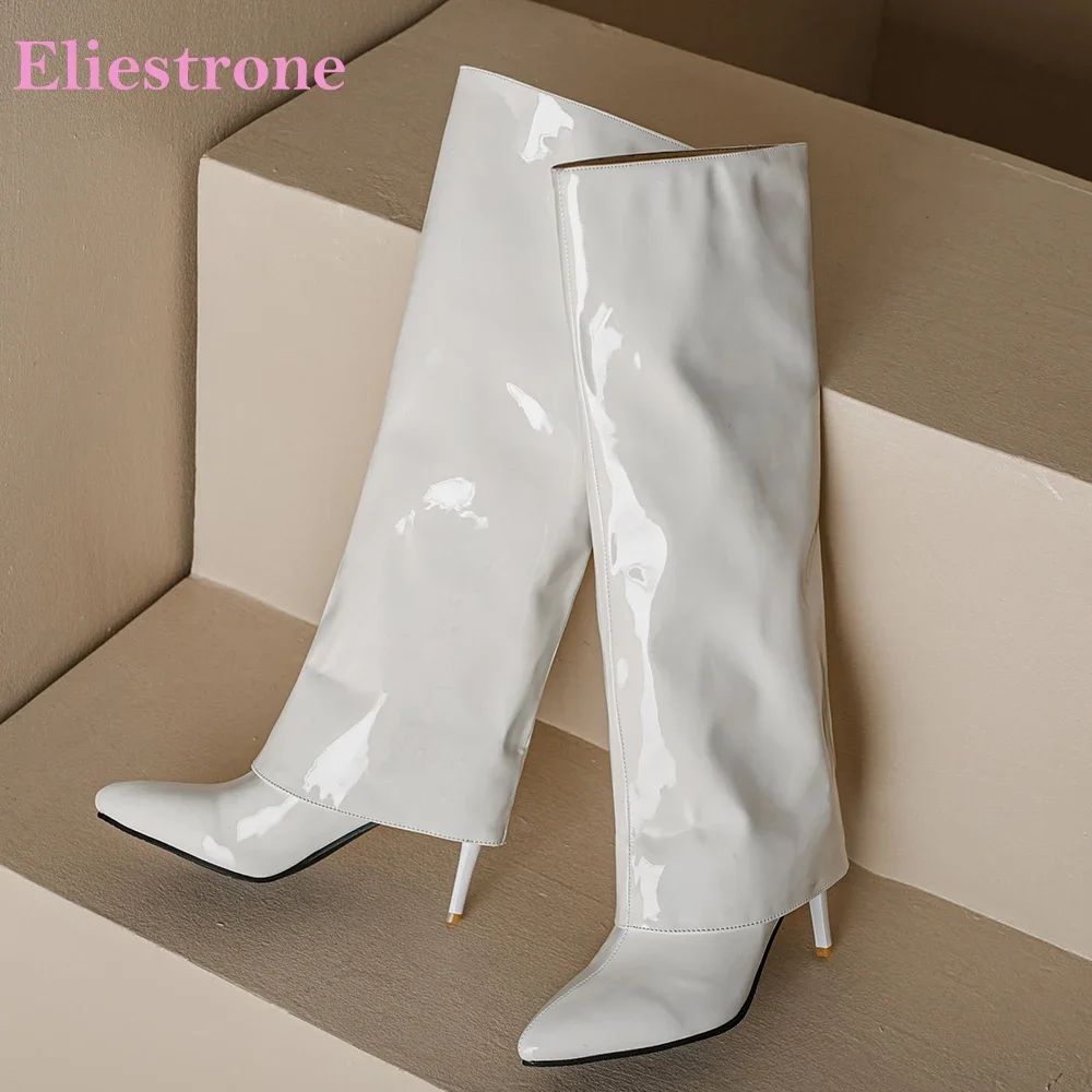 

Зимние новые глянцевые зеленые белые женские сапоги до колена, пикантные 3-дюймовые женские формальные туфли на высоком тонком каблуке, большие размеры 10 43 46 48