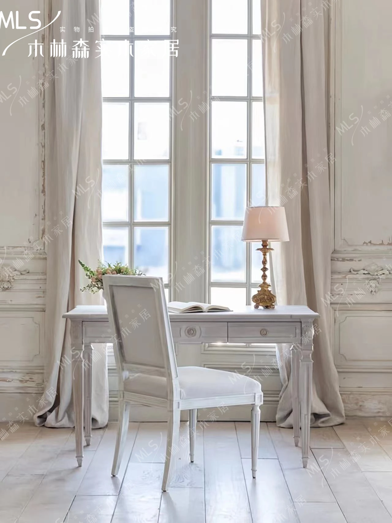 Escrita retangular retro mesa e cadeira, madeira maciça, estudo Home