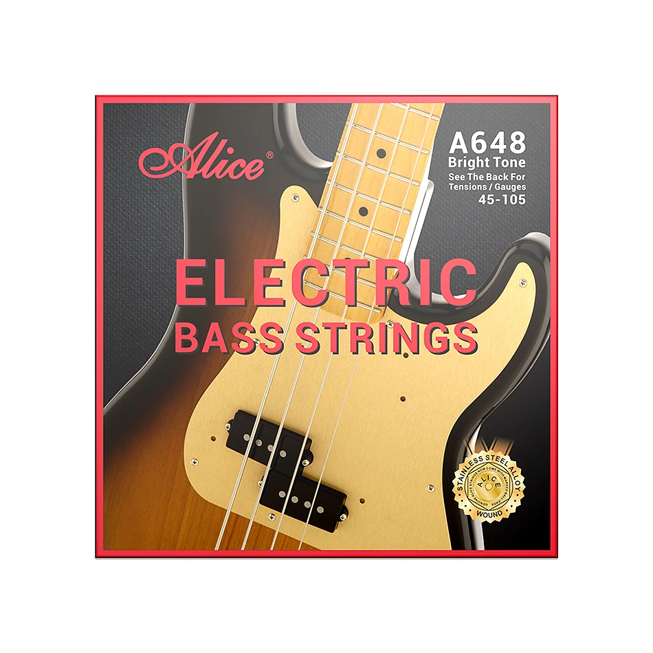 Alice A648 Electric Bass Strings Hexagonal Steel Core Stainless Steel Alloy For a Forceful For Professional Use