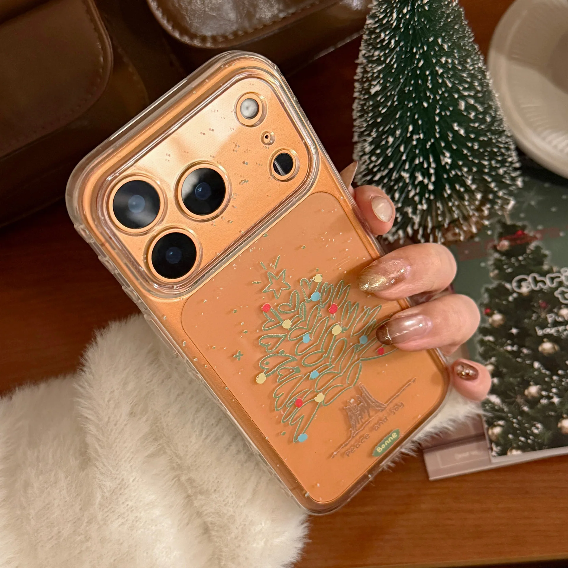 الكورية الكرتون شجرة عيد الميلاد الكتابة على الجدران نمط جراب هاتف آيفون 17 16 15 14 13 12 برو ماكس شفافة للصدمات لينة غطاء