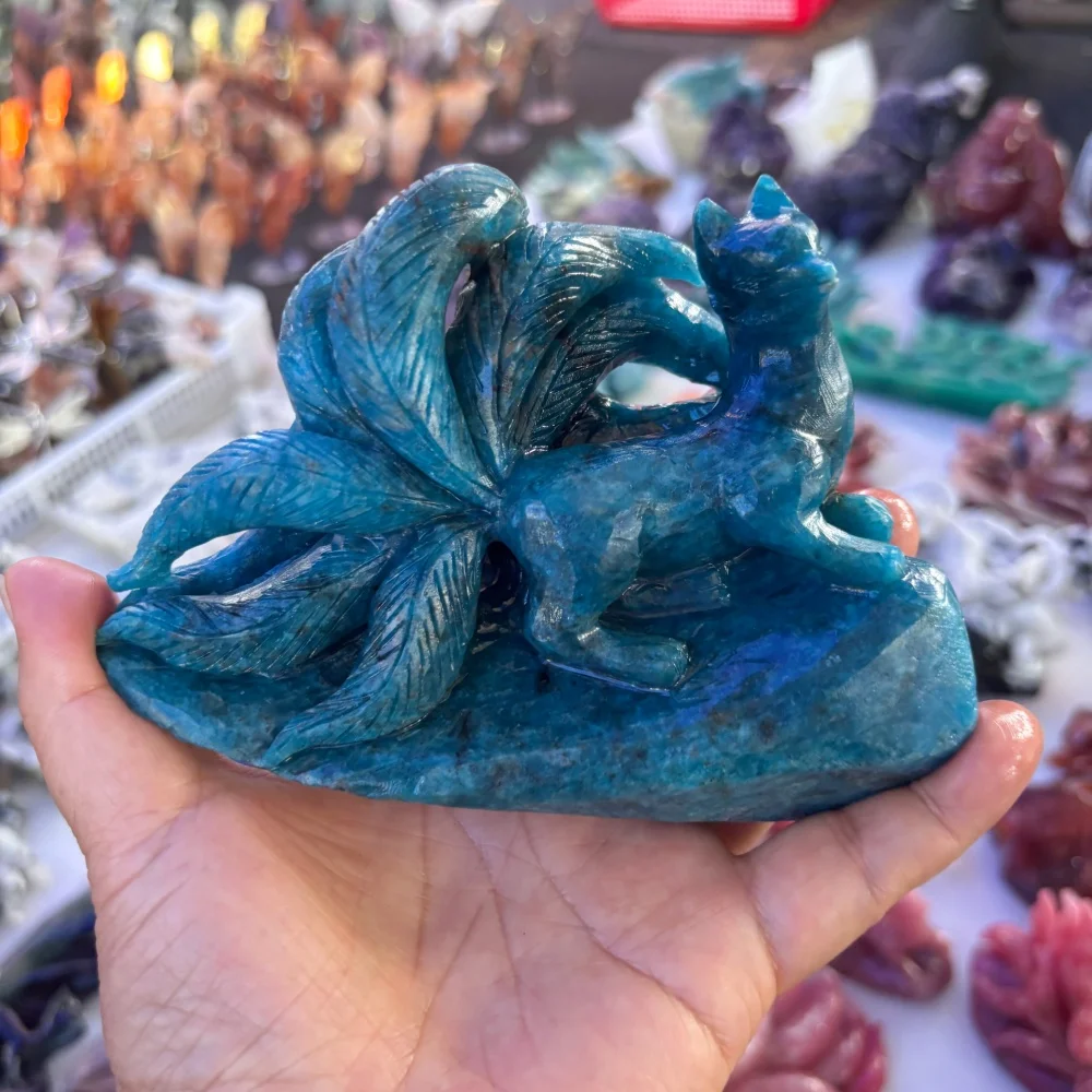 1PCS Natural Quartz Trolleite Nine-Tailed Fox Carving Polished Reiki Healing Energy Stone for Feng Shui Room Decor & Gift
