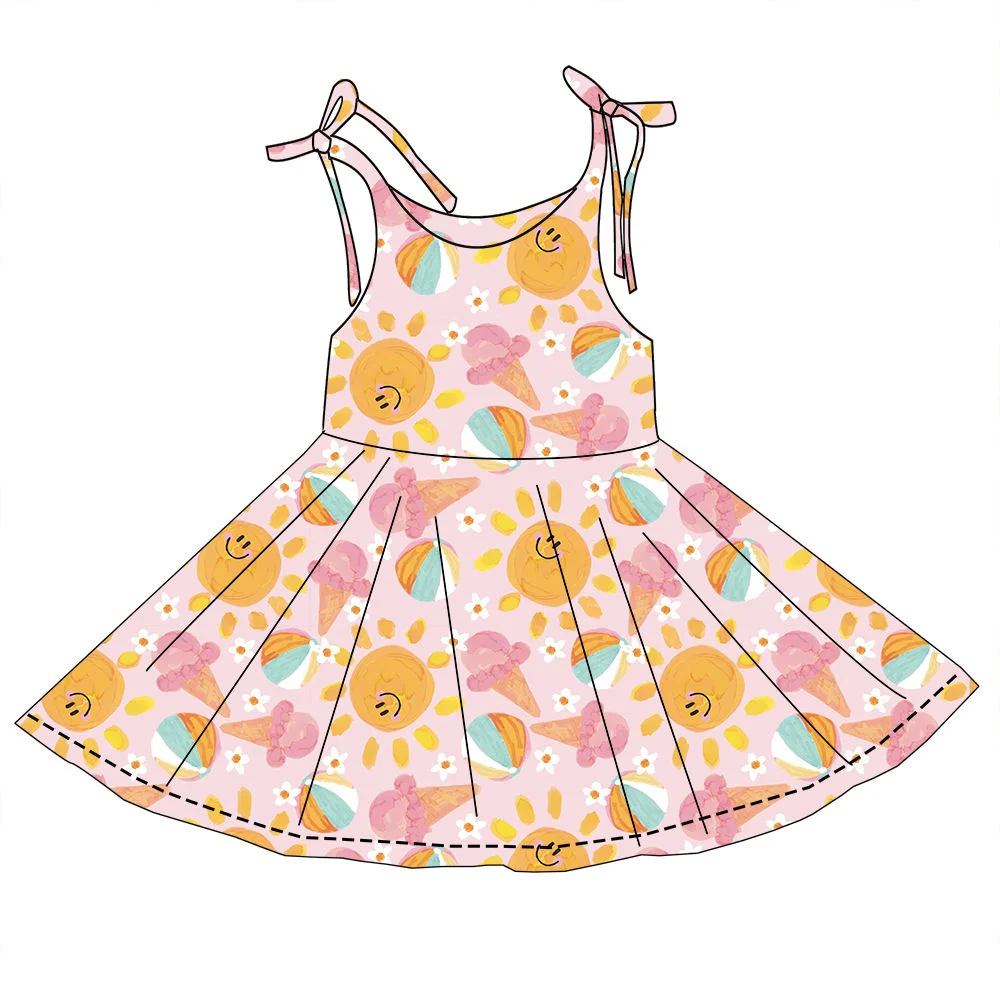 Cute Summer Casual Girls Dress Toddler Floral Print Sundress Tie Strap Twirl Dress