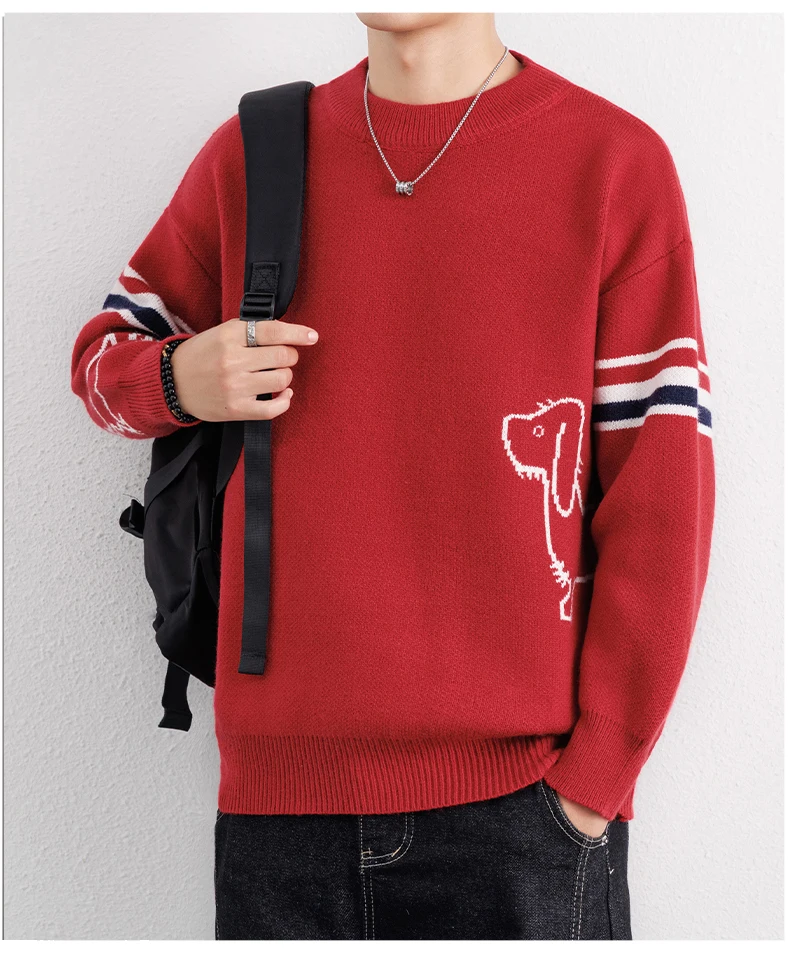 High-End-Marke Pullover Herren Herbst Winter Neue süße Welpen Druck Mode gestreifte Knopf Design Freizeit Komfort Warm Rundhalsstrik Sweater – Detail 12
