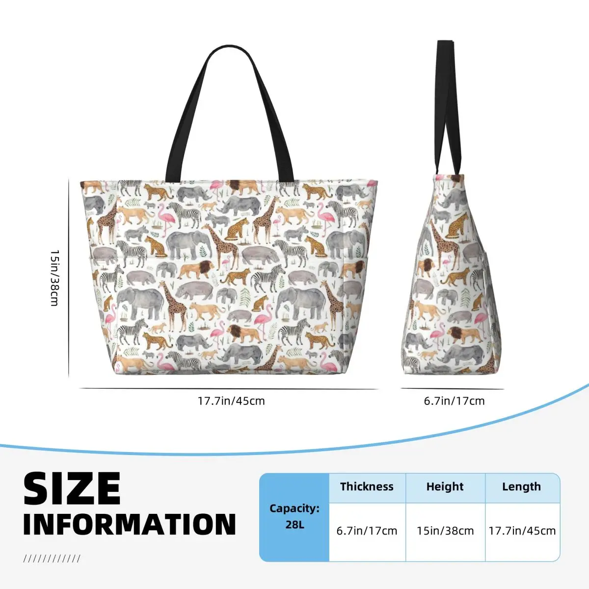 Safari Animals Beach Travel Bag, Tote Bag Holiday Practical Gifts Shoulder Bag Multi-Style Pattern