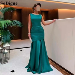 SoDigne Elegant Emerald Green Satin Evening Dresses A-Line Scoop Draped Pleated Party Dress 2025 Formal Prom Gowns Customized