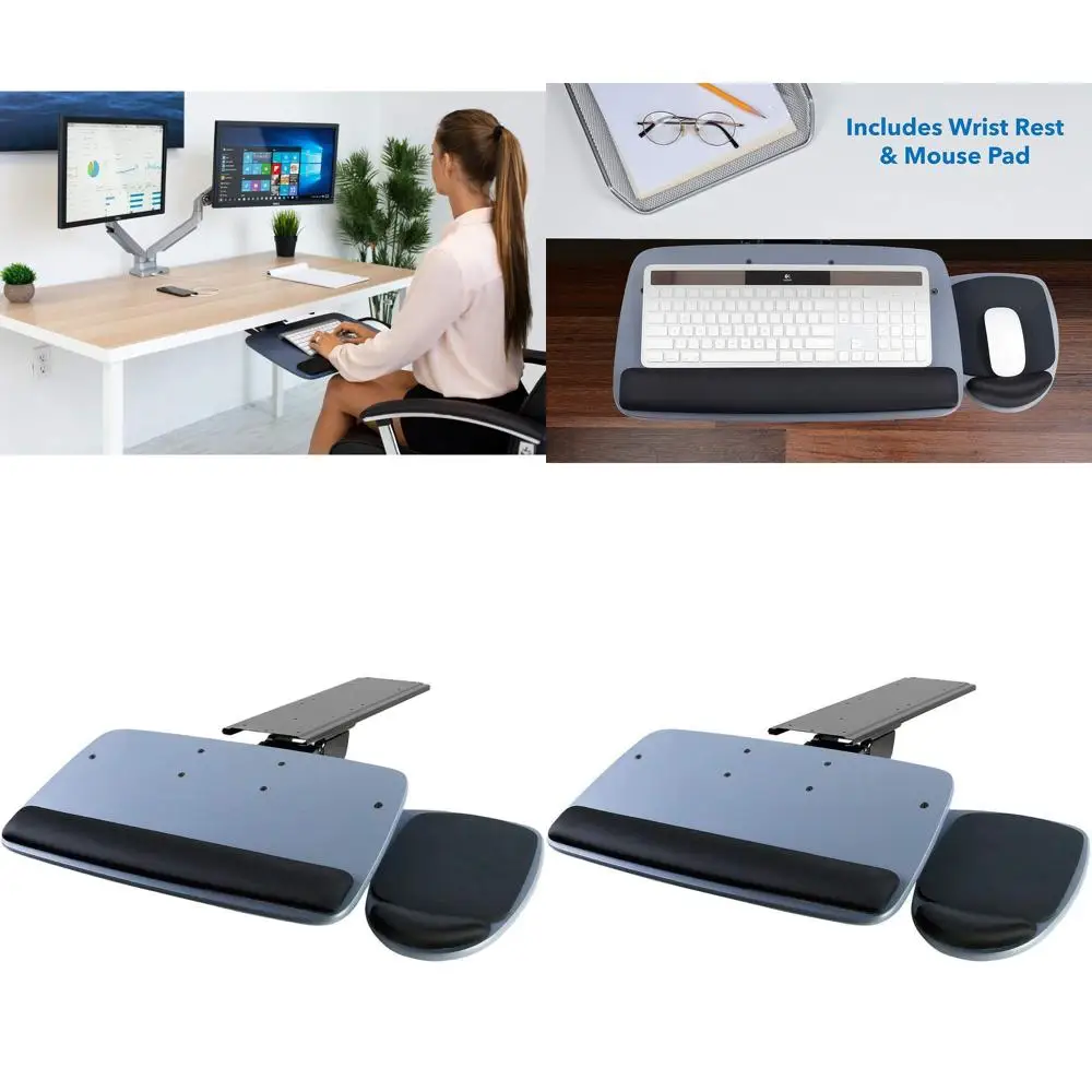 

Adjustable Desk Keyboard Tray with Ergonomic Wrist Rest, 17.25 Track