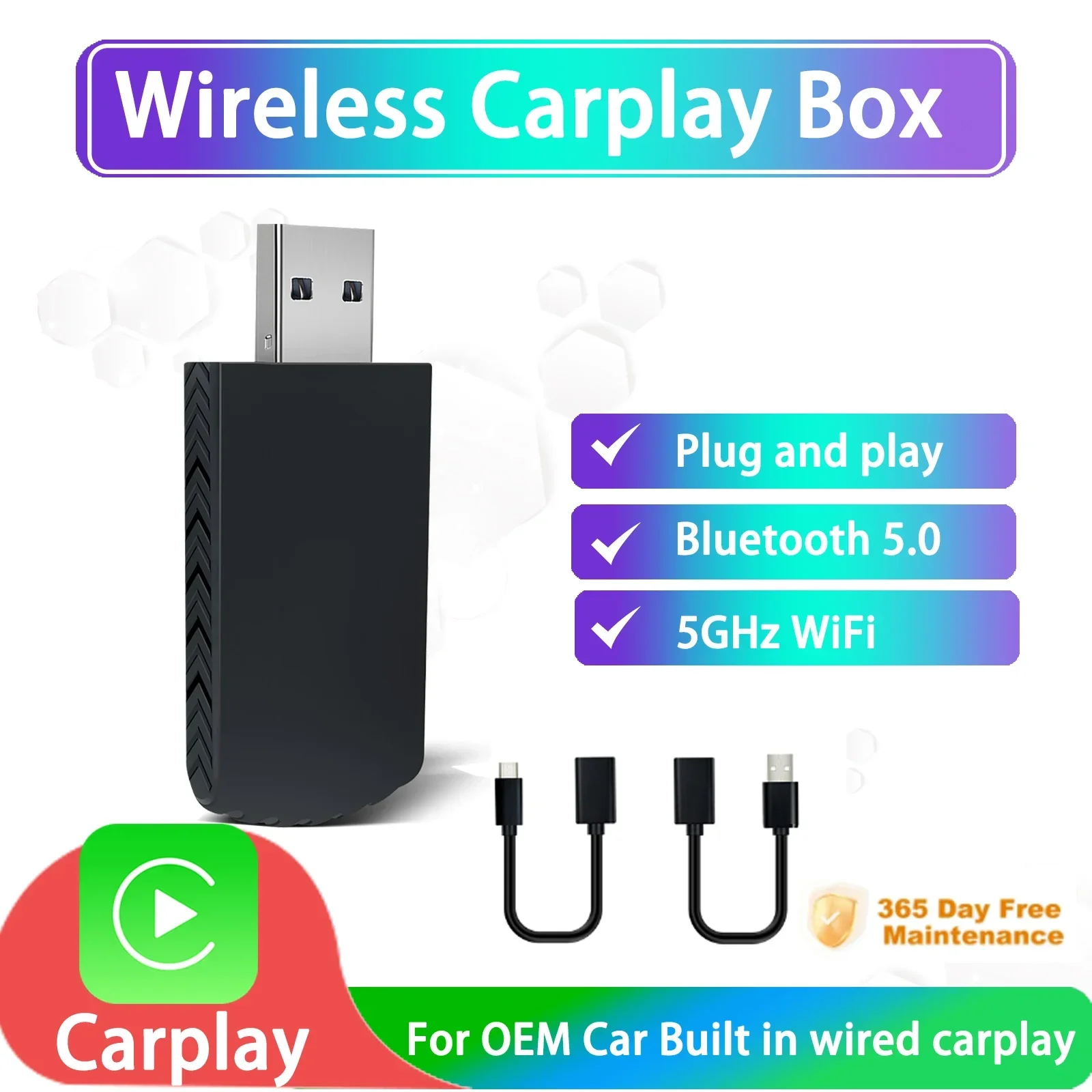 

2 TO 2 Wireless Carplay Android Auto Adapter Smart USB Dongle Plug and Play For Benz Havel Kia Volvo Audi MG VW Hyundai Jeep