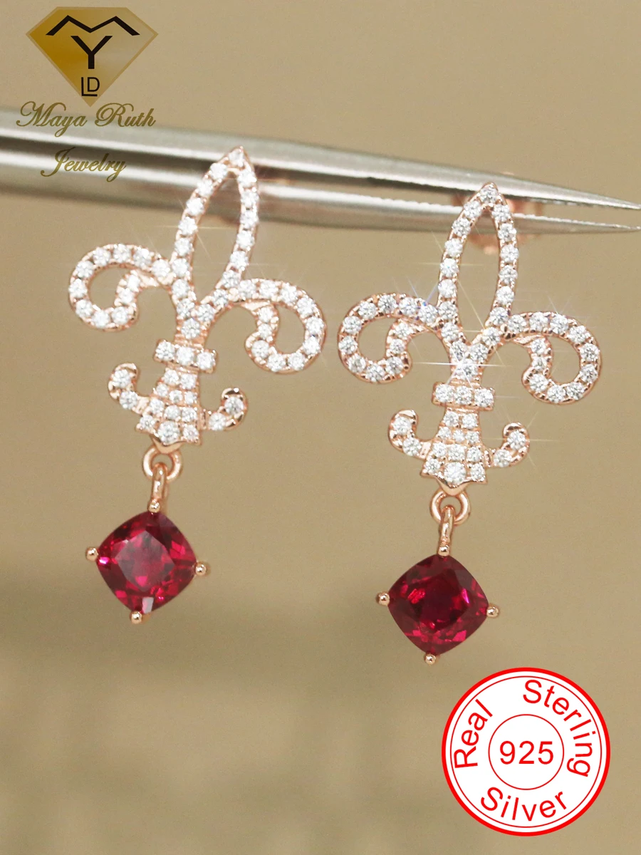 

Lab Created Ruby 925 Sterling Silver Designer Earrings 2024 Trend For Women Vintage Aesthetic Style Dating Charms Halo Jewelry