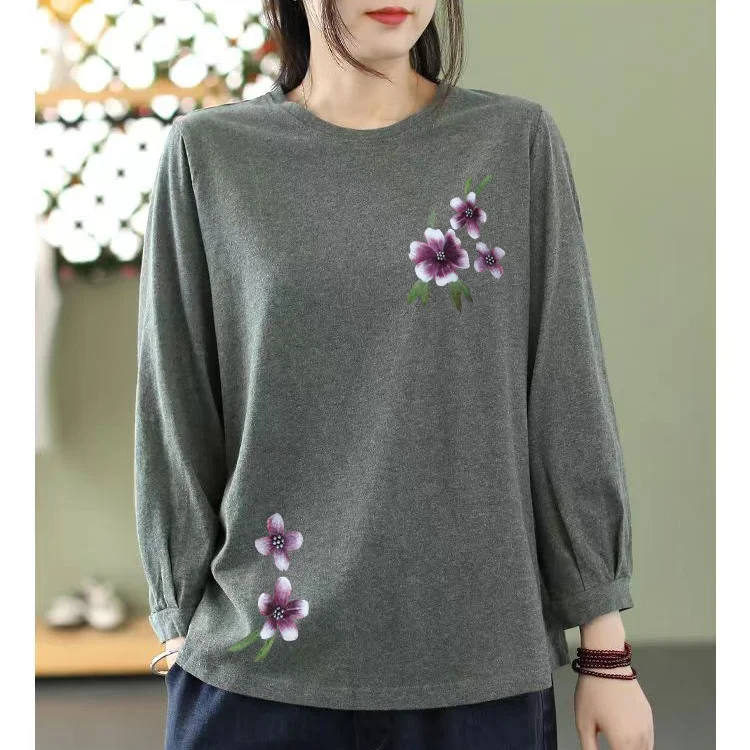 Nine-point Sleeve T-shirt for Women Korean Style Solid Color Loose Large Size Slim Mid-sleeved