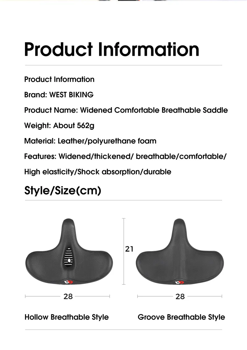 WEST BIKING Verbreiterter, Verdickter Fahrradsitz mit Hoher Elastizität und Stoßdämpfung, Atmungsaktives MTB- und Rennrad-Sattelkissen – Detail 3