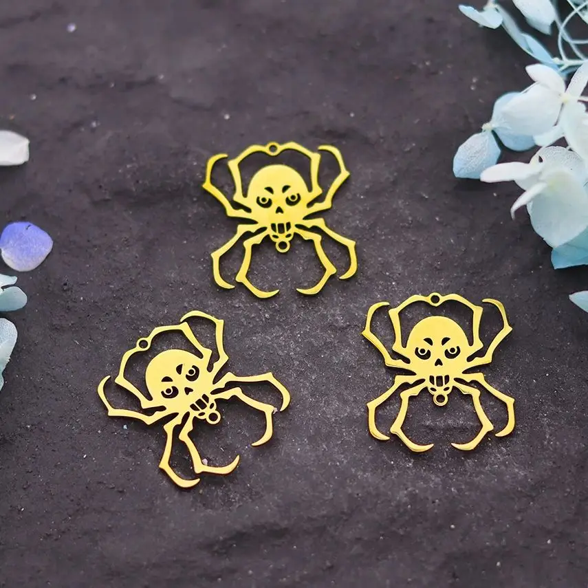 

3pcs Stainless Steel Halloween Skull Spider Pendant Charm for Jewelry Making Bracelets Necklace Earrings DIY Craft Accessories