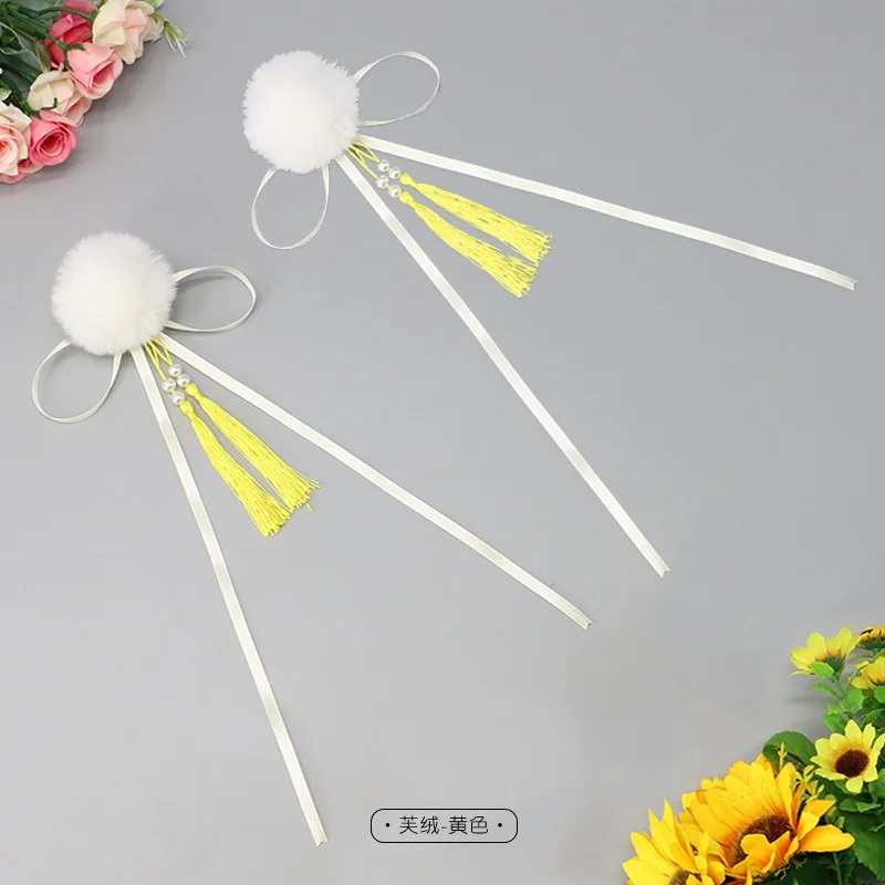 새로운 중국어 술 헤어 클립 로리타 소녀 헤어 리본 Bobbles 자용 리본 헤어 클립 플러시 볼 머리핀 Hanfu 헤어 액세서리