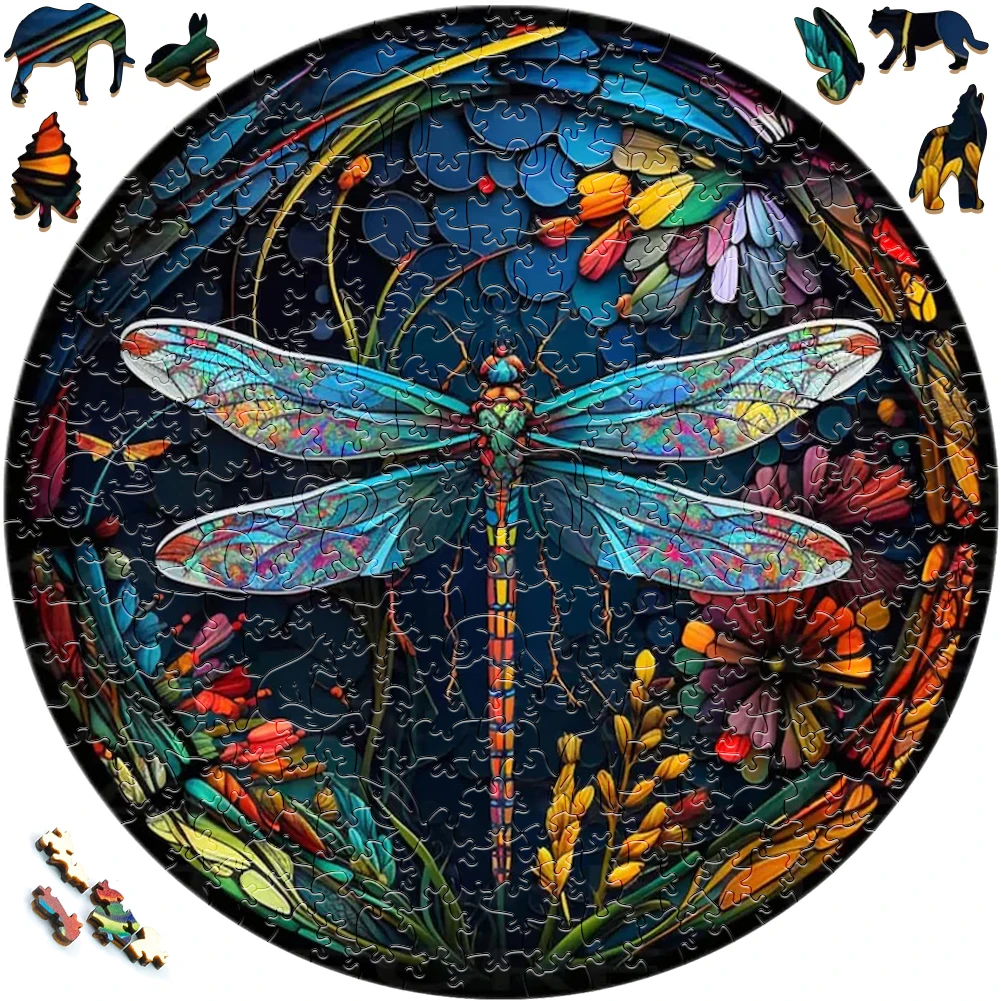 

Beautifully Wooden Puzzles Dragonfly Art Decoration Irregular Shape Puzzle Board Set Decompression Puzzle Toys for Adults Family