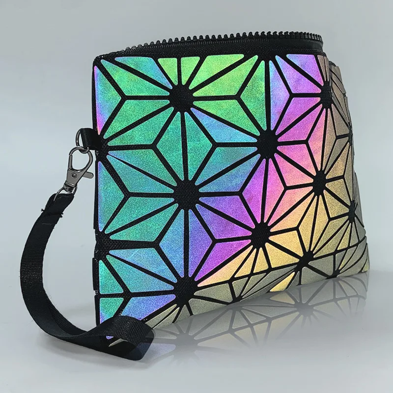 5pcs Makeup Bags Women PU Laser Luminous Geometry Printing Long Clutch Bag