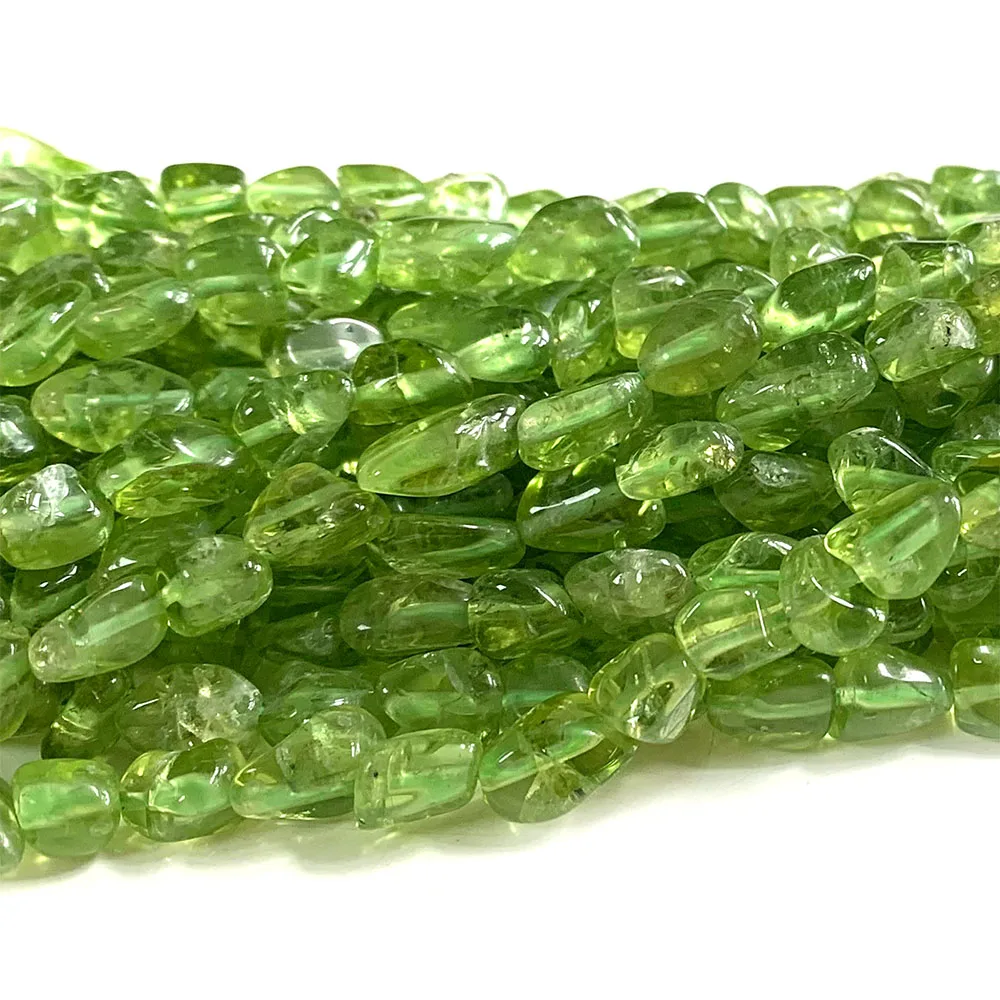 Veemake Natural Green Peridot Grand Nugget Free Form Fillet Irregular Pebble Loose Beads 08330