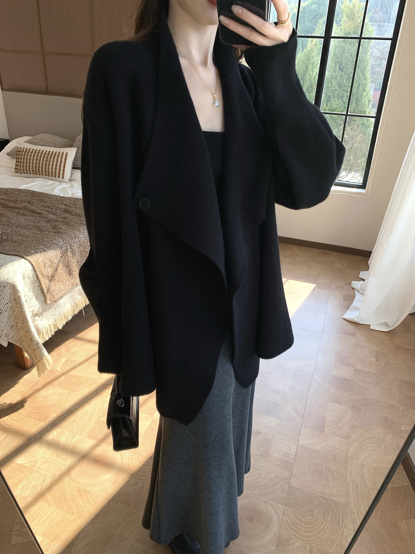 

FT GUOGE Bla Knitted Open Cardigan Women's Spring 2026 New Sle Ele Slimming Top Coat Long Sve Faionable Women's ...