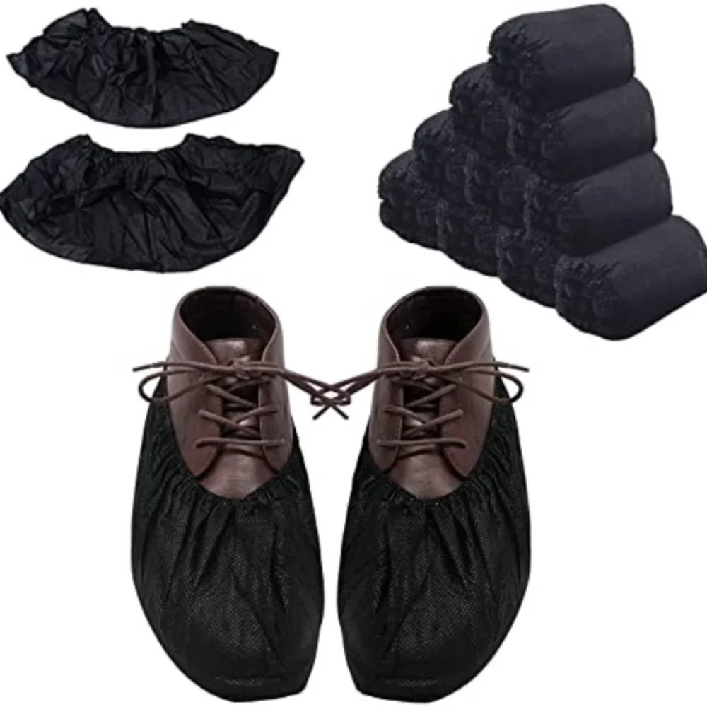 Shoe Covers 100 /50/20pcs  Black Disposable Non Slip Boot and Shoe Booties Covers One Size Fits Most for Indoor Outdoor Black