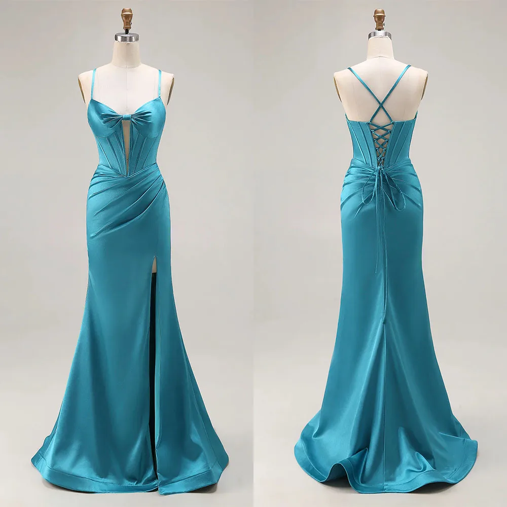 

High Quality Customized Sweetheart Thin Suspenders Sleeveless Blue Floor Length Vestidos Elegantes Para Mujer Luxury Evening