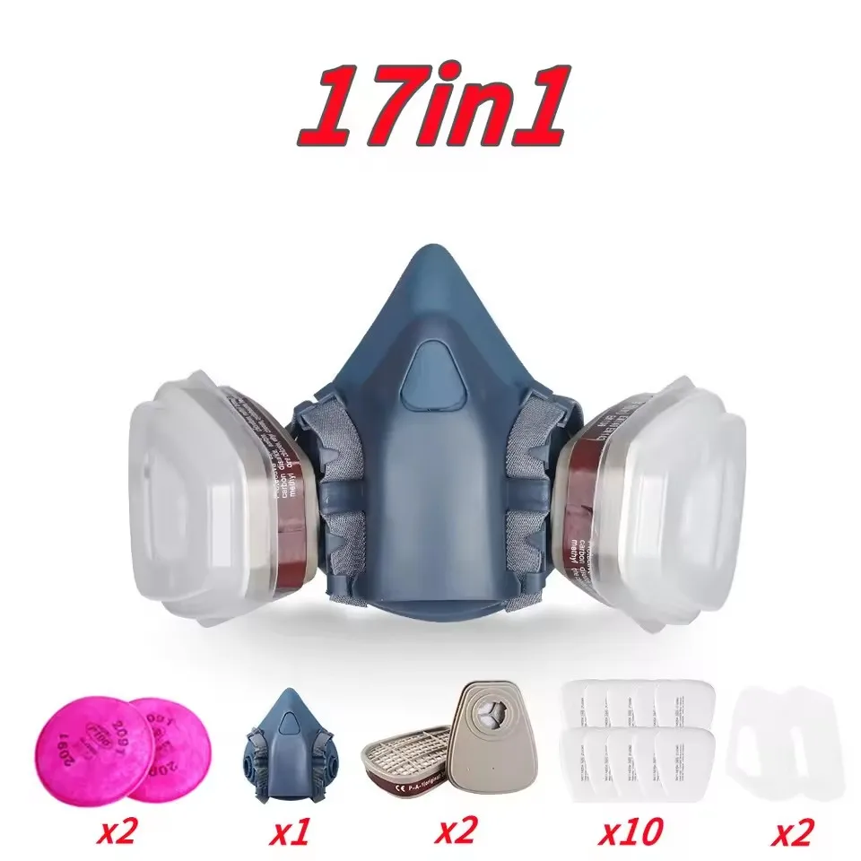 

17в1 Пылезащитный газ 7502 Респиратор Половина лица Пылезащитная маска для окраски Распыление органических пар Хіміческий газовый фильтр Безопасность работы для 3M