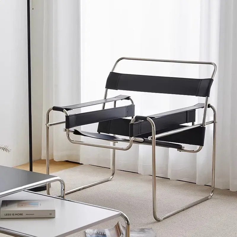 Designer Mid-Century Modern Chaise Longue Single Lounge Chair Stainless Steel Frame Bauhaus Accent Chair
