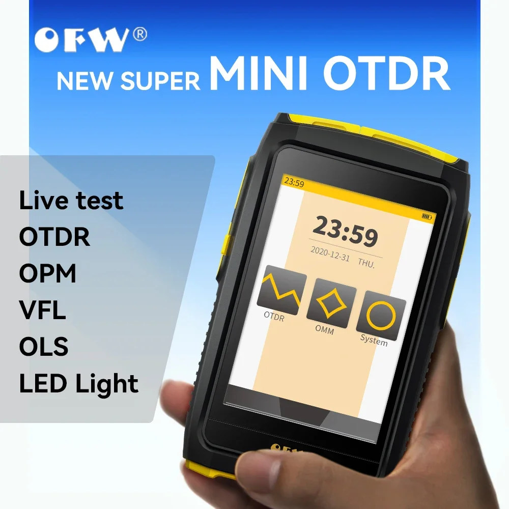 

OFW MINi OTDR Active Fiber Live Test 1550nm 20dB Fiber Optic Reflectometer Touch Screen VFL OLS OPM FWT-100