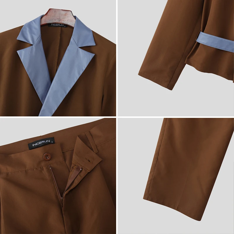 INCERUN Men Sets Patchwork Long Sleeve Double Breasted Blazer & Pants Two Pieces Sets Streetwear 2026 Elegant Fashion Men Suits view 6