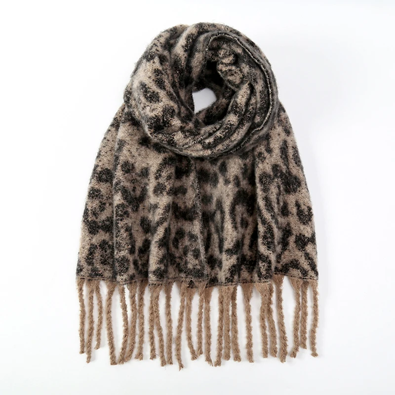 New Leopard Print Winter Scarf for Women Classic Thickened Imitation Cashmere Print Fringe Shawl Stylish Versatile Warm Blanket